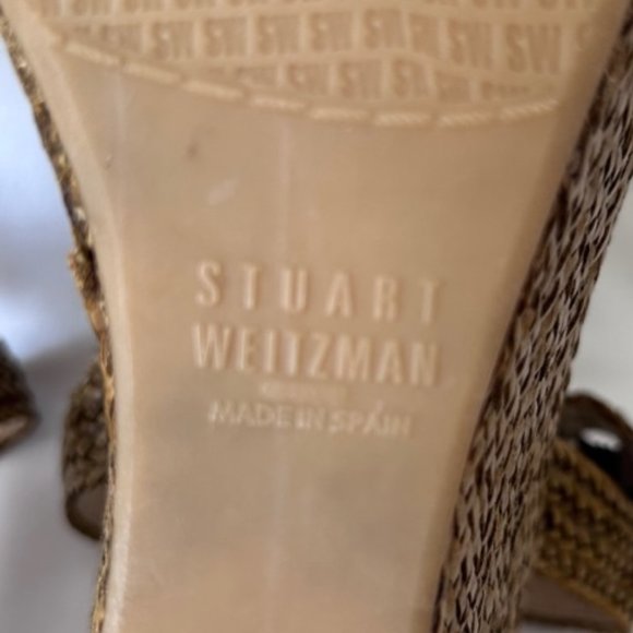 Stuart Weitzman Raffia Tan Ankle Strap Wedge Heel Sandals - Picture 10 of 13